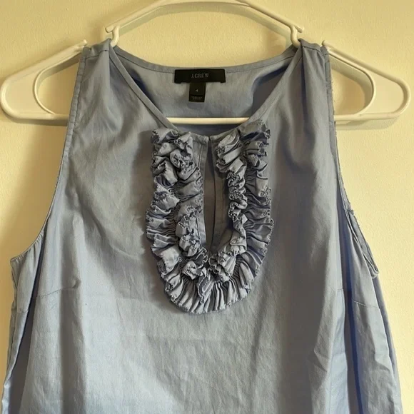 J. Crew Ruffled Top Sleeveless 4 Blue Cotton Lightweight Career Preppy Feminine - Picture 4 of 11